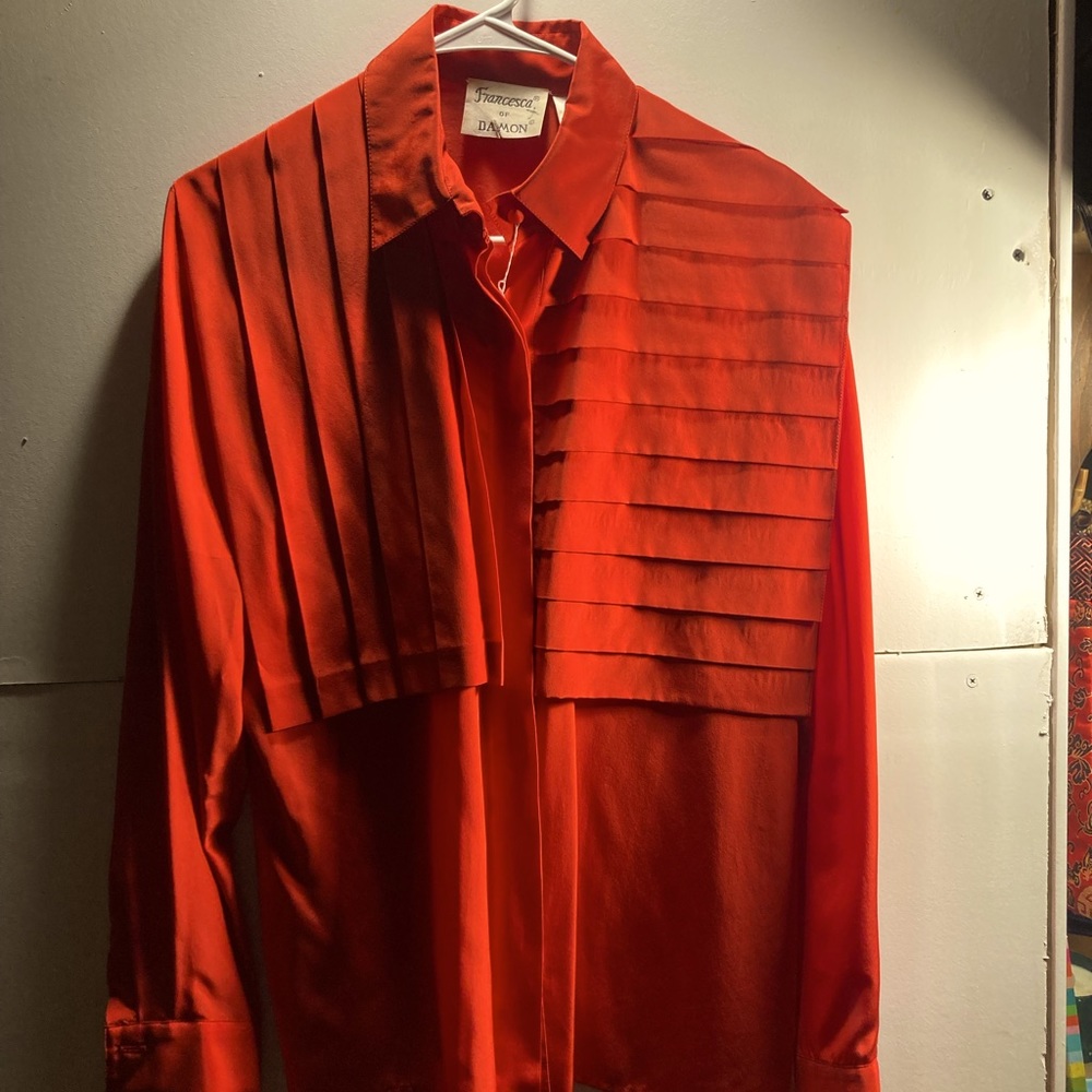 Vintage Francesca of Damon red blouse with pleats